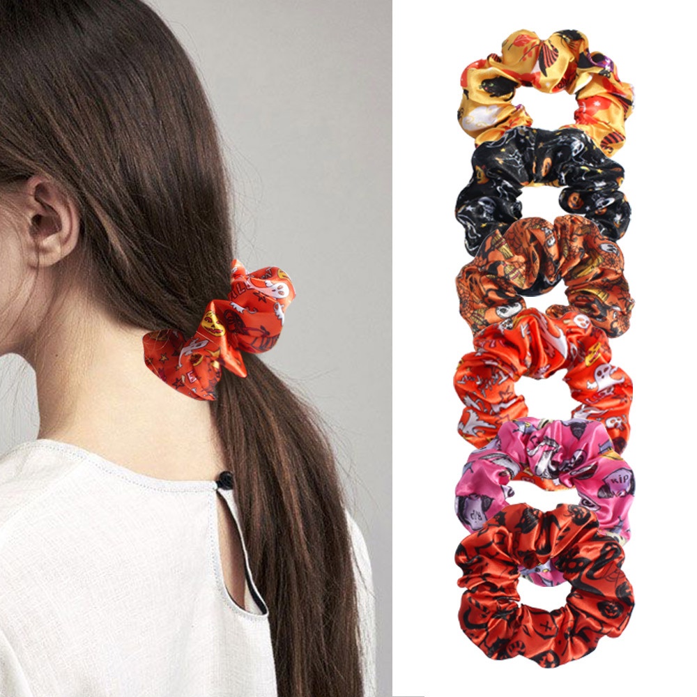 Women's High Elasticity Satin Scrunchies Digital Halloween Print
