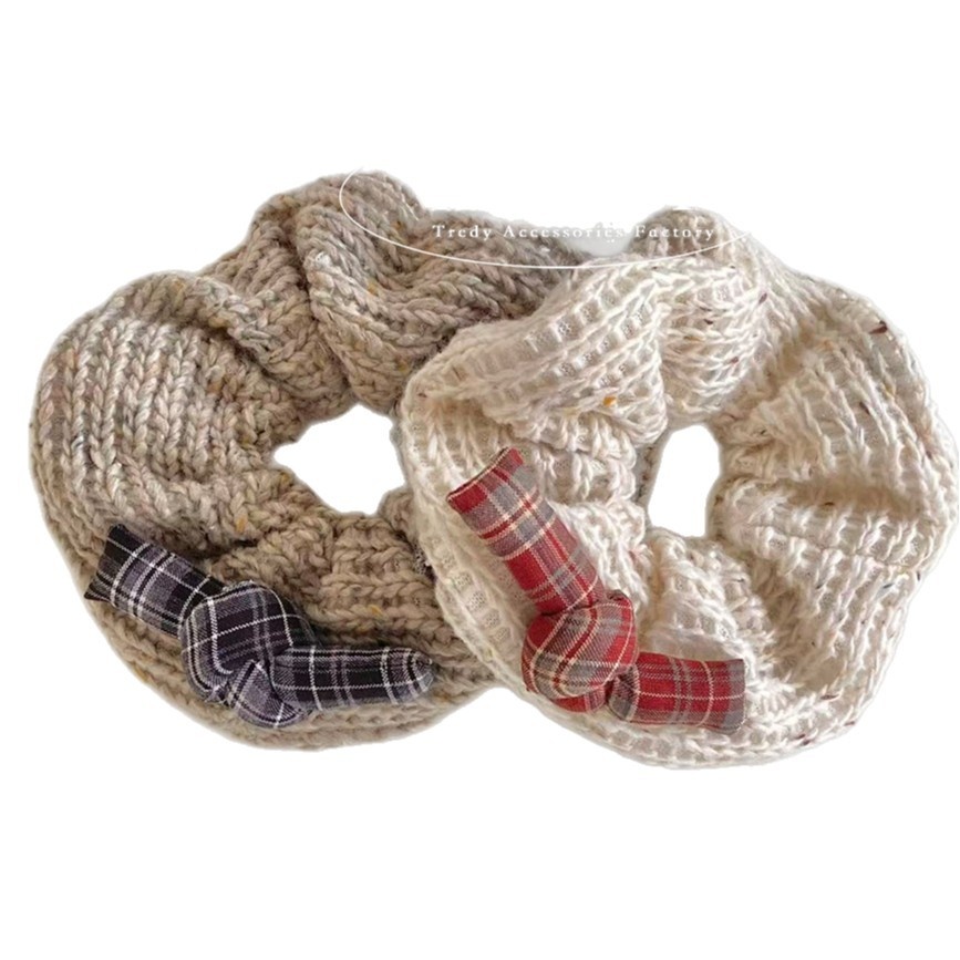 Girls Handmade Yarn Braided Hair Tie Autumn Winter Large Elastic Bow Hair Band