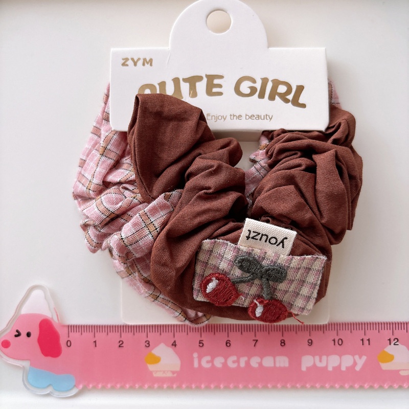 Girls Versatile Retro Fabric Elastic Hair Ties Set Plaid & Solid Color