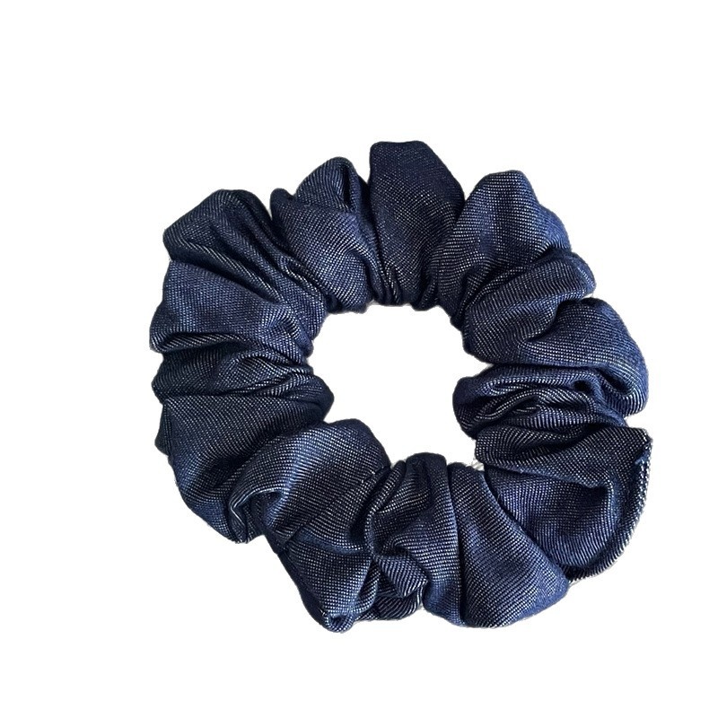 Women's Casual Fabric Tail Hair Ties Denim Blue Polka Dot Plaid