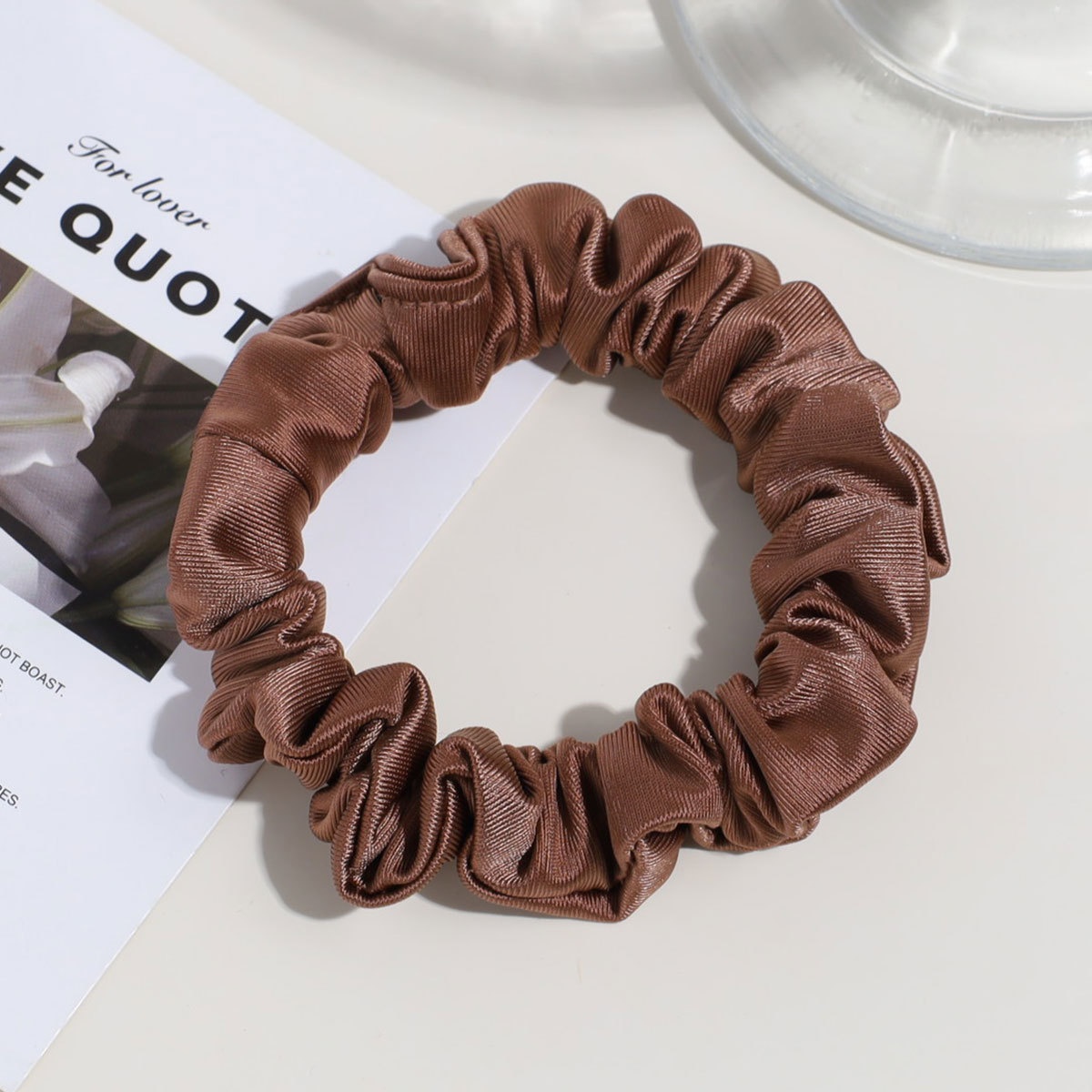 Women's Simple Brown Satin Hair Tie, Durable Solid Color Hair Accessory