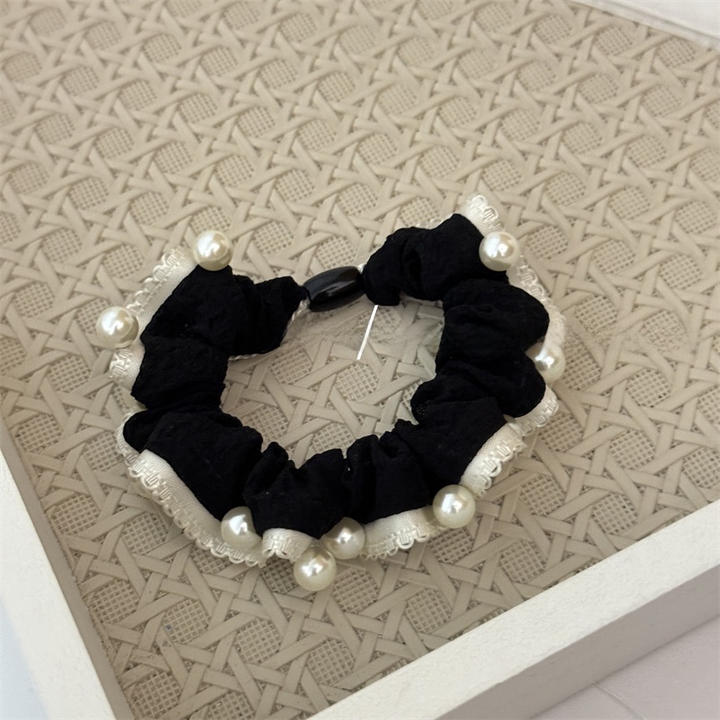 Women's Pearl Bubble Braid Cloth Hair Tie Summer Accessory Beige Black