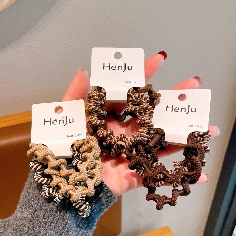 Women's 4pcs Daily Cloth Elastic Wave Hair Ties Milk Tea Color
