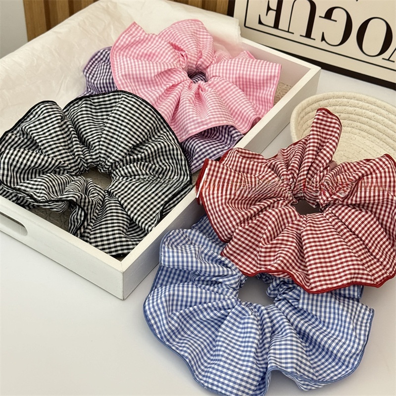 Women's Comfortable Cloth Scrunchies Hair Ties For Daily Wear Checkered Plaid