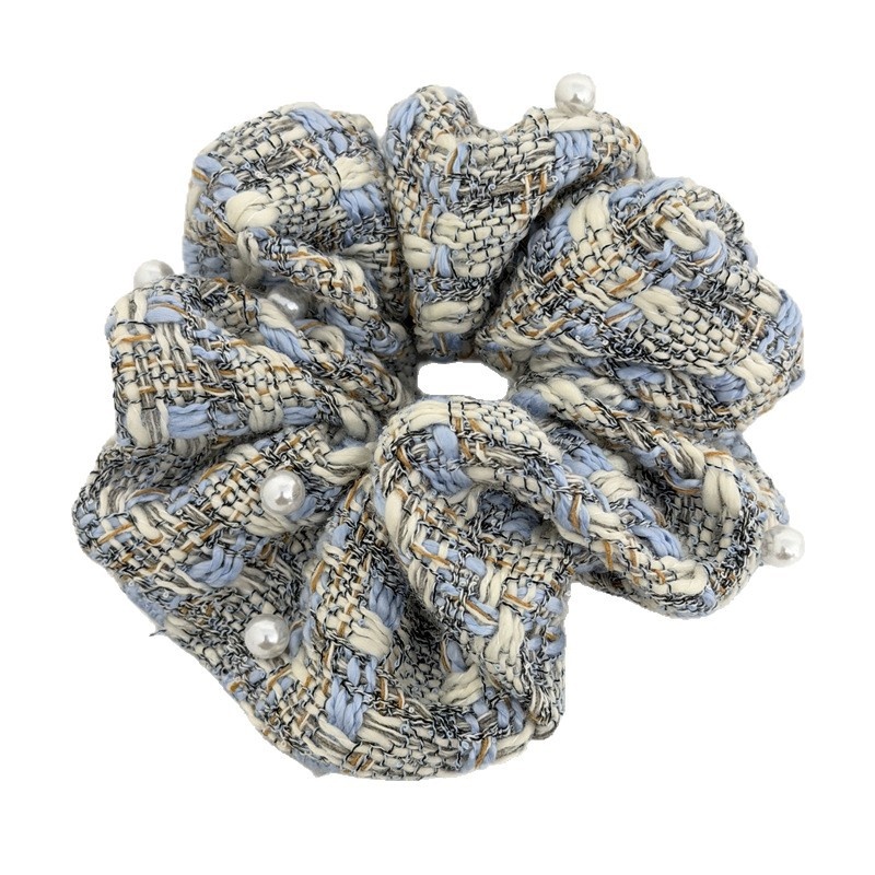 Women's Everyday Cloth Scrunchie Hair Tie Black and White Checkered Plaid