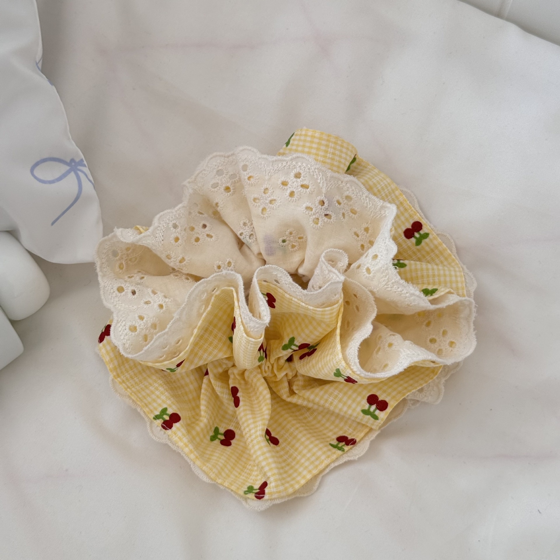 Women Casual Cloth Lace Scarf Hair Ties Sweet Cherry Plaid Floral