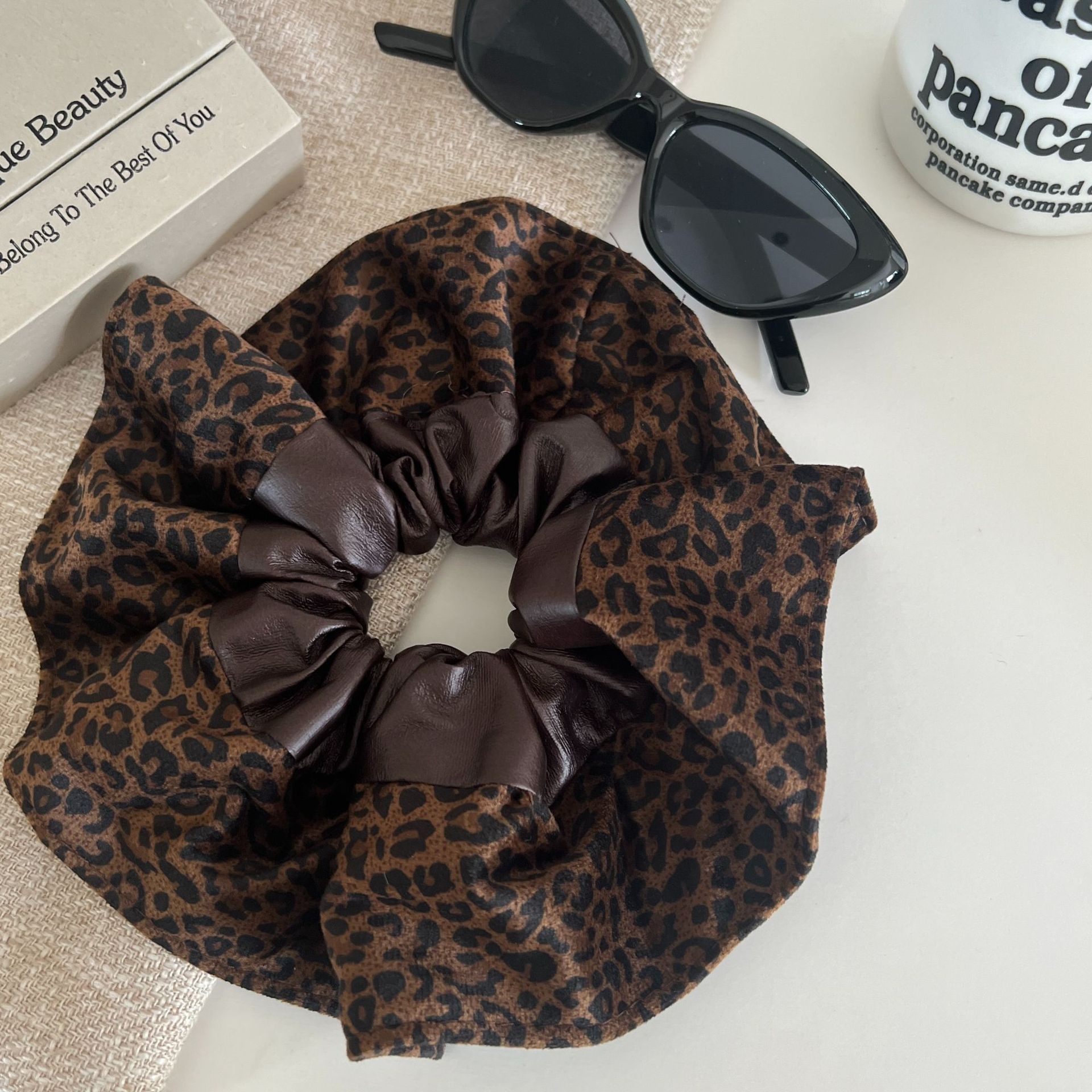 Women's Trendy Leopard Print Splicing Cloth Hair Tie Elastic Scrunchie