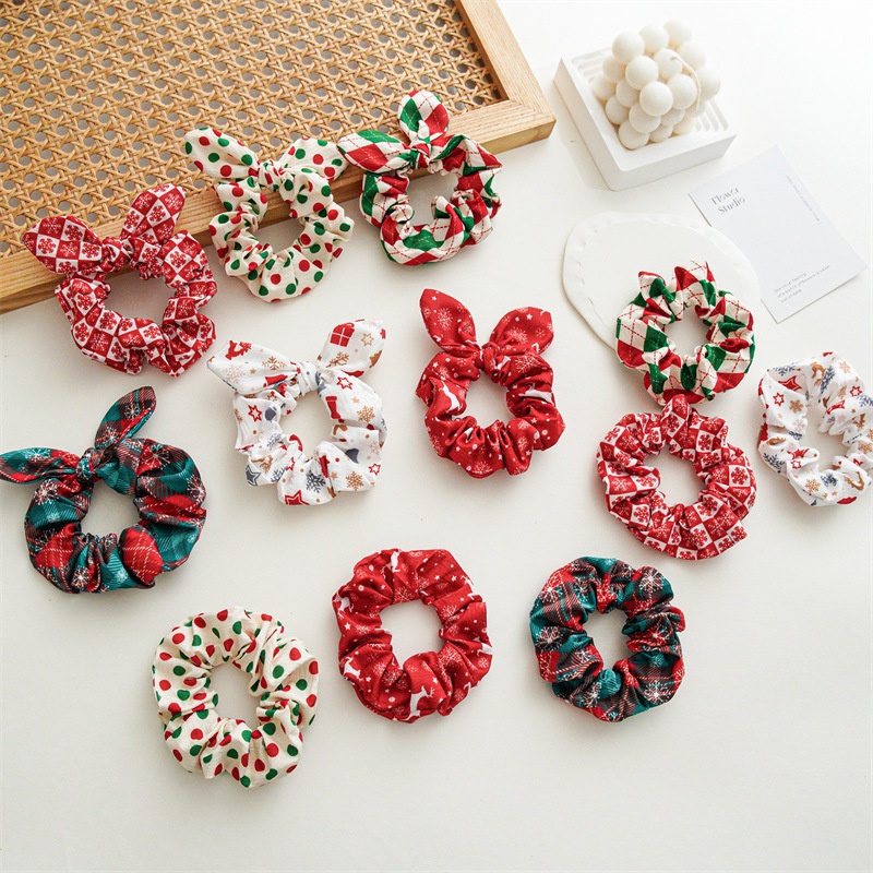 Women's Retro Handmade Christmas Hair Tie Festive Polka Dot Scrunchie