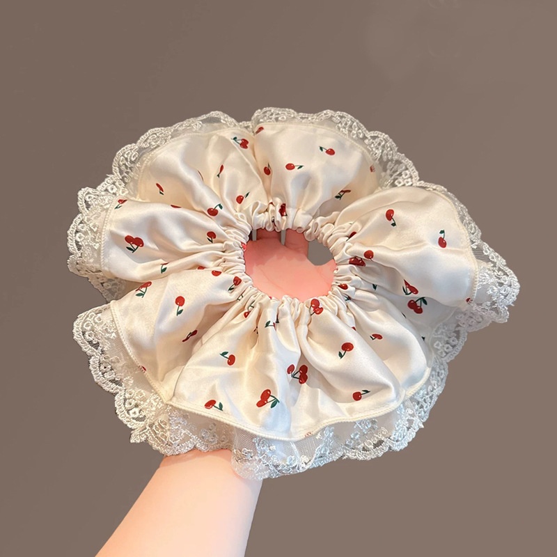 Women's Elegant Banquet Oversized Lace Elastic Hair Tie White Floral