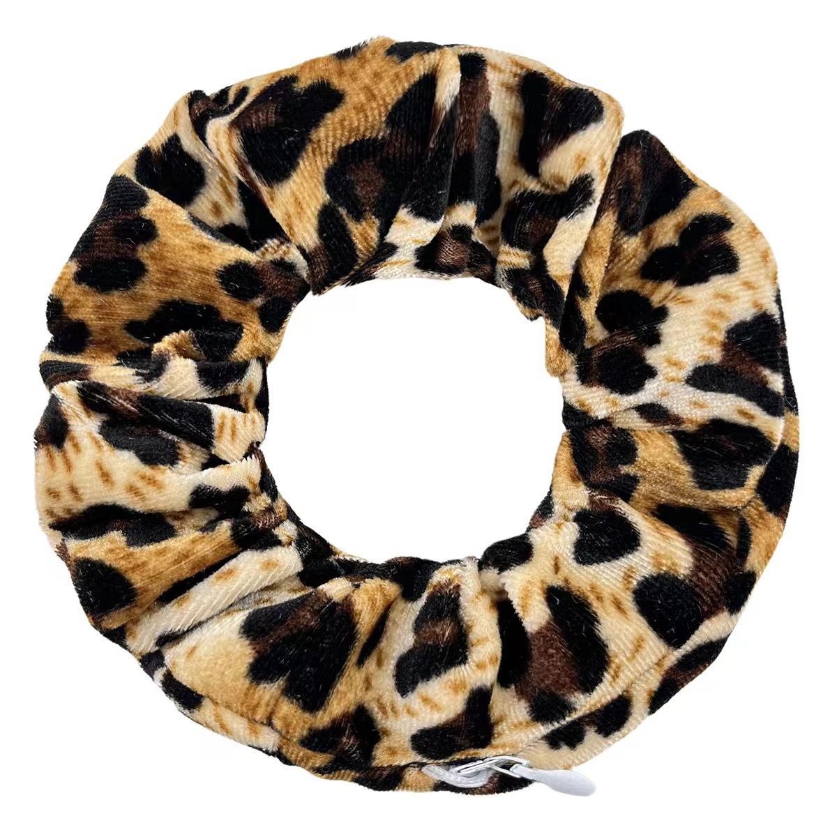 Women's Velvet Zipper Pocket Hair Scrunchies Retro Leopard Multi-Color