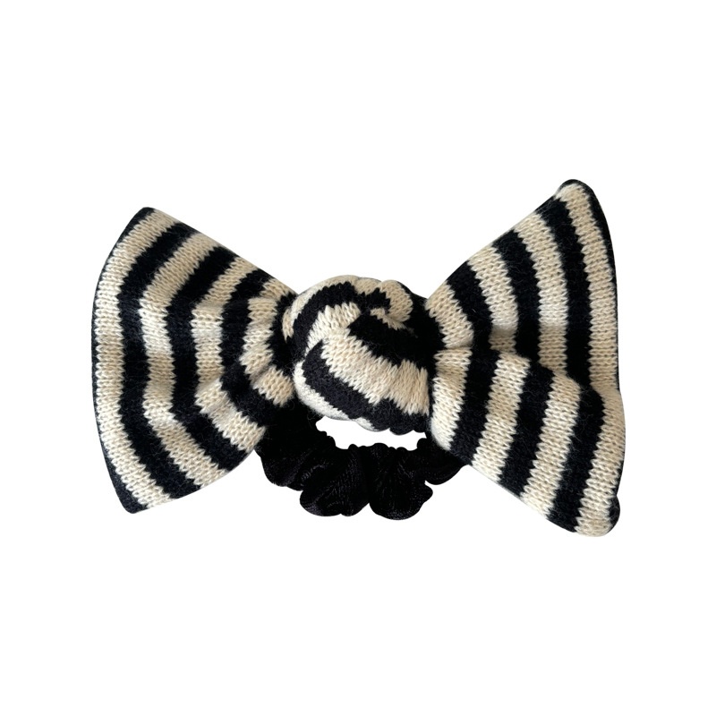 Women's Cozy Autumn Winter Knit Hair Tie Black And White Striped
