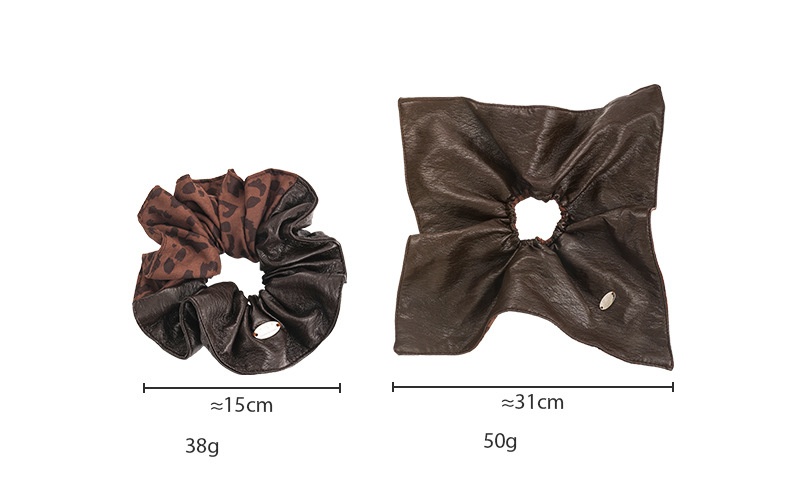 Women's Winter PU Leather Low Ponytail Scrunchie Brown Leopard Print