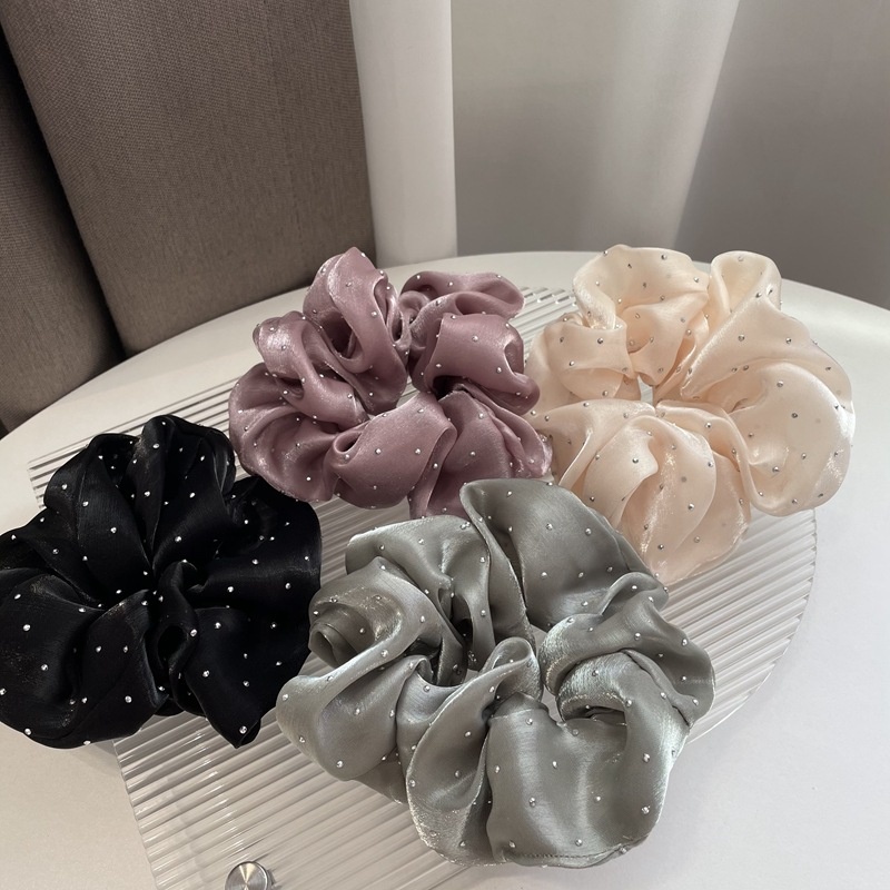 Women's Daily Handmade Rhinestone Satin Scrunchie Hair Tie Solid Color