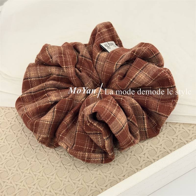 Women's Vintage Flannel Headband Simple Plaid Black White Blue Orange