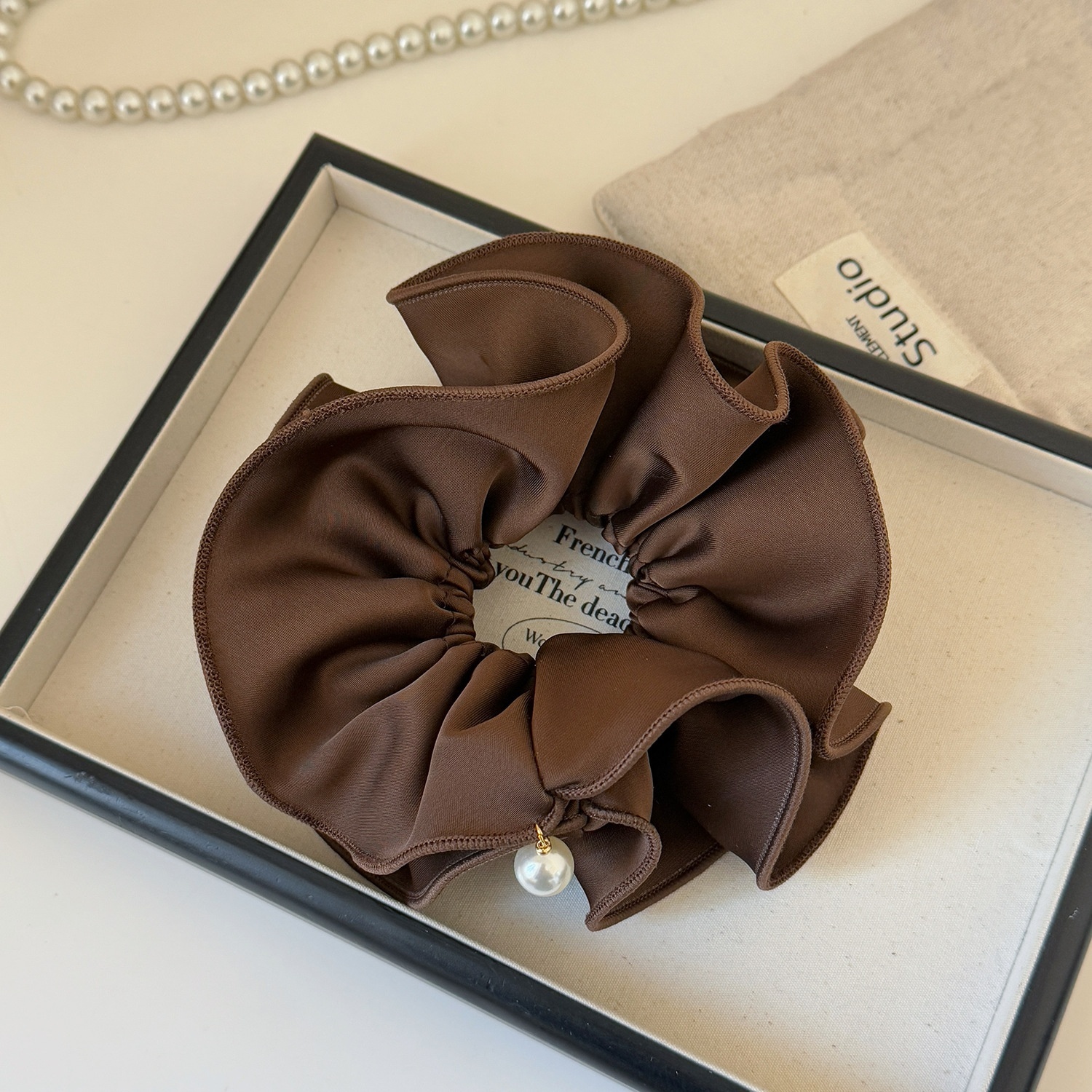 Women's Satin Pearl Double Layer Bun Hair Tie Solid Color