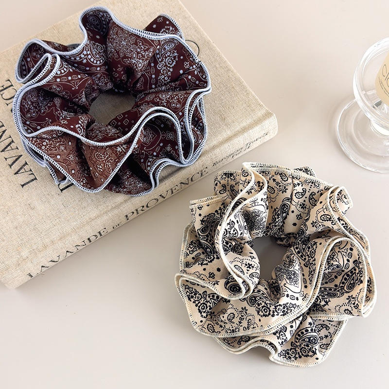 Women's Romantic Cloth Scrunchie Vintage Black White Coffee Paisley