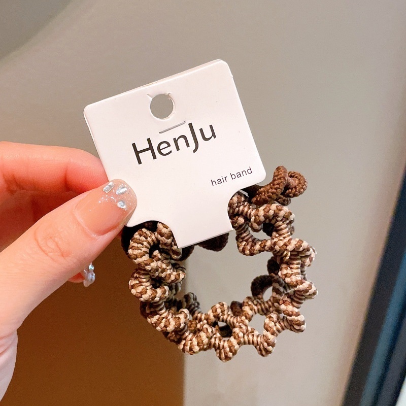 Women's 4pcs Daily Cloth Elastic Wave Hair Ties Milk Tea Color