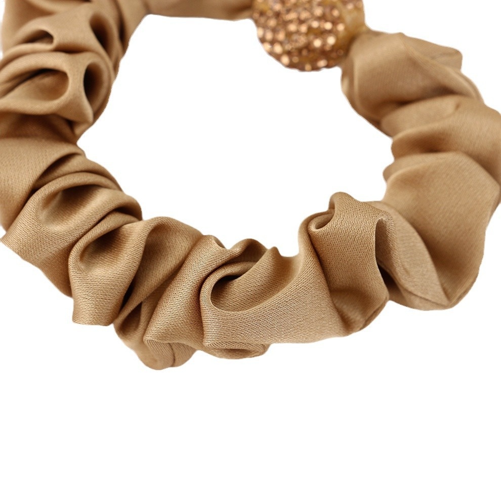 Women's High Elasticity Pleated Rhinestone Hairband Khaki Brown Black Hair Tie