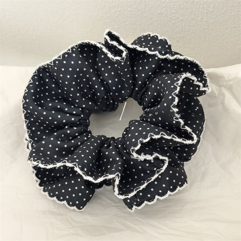 Women's Spring Cloth Hair Tie Scrunchie White Polka Dots Heart Pattern