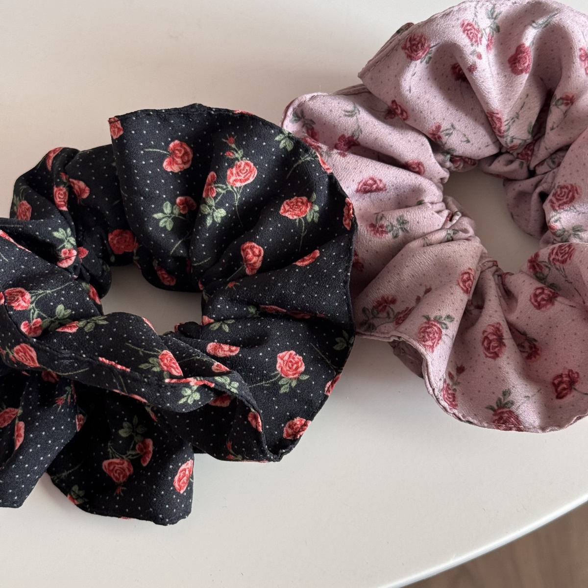 Women's Elegant Lace Rose Scrunchie Hair Accessories Pink Black Polka Dots