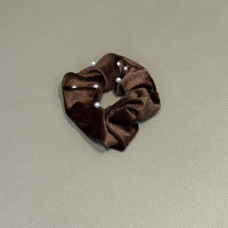 Women Girls Winter Pearl Velvet Low Bun Hair Bands Solid Color