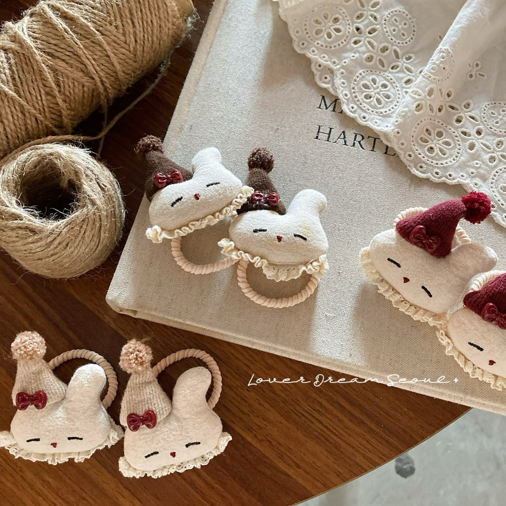 2Pcs Girls Cute Rabbit Plush Hair Ties High Elasticity Winter Soft Hair Bands