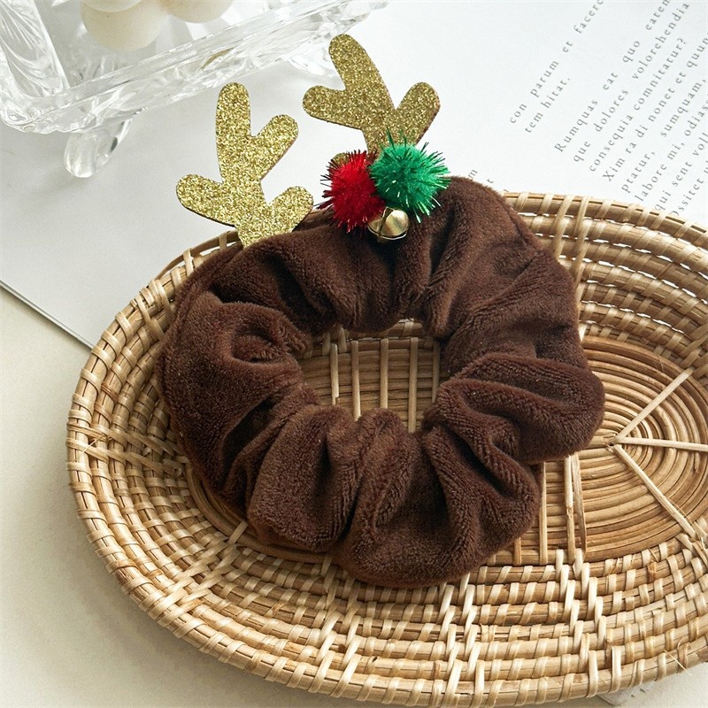 Women's Flannel Hair Scrunchie Solid Color For Halloween Christmas