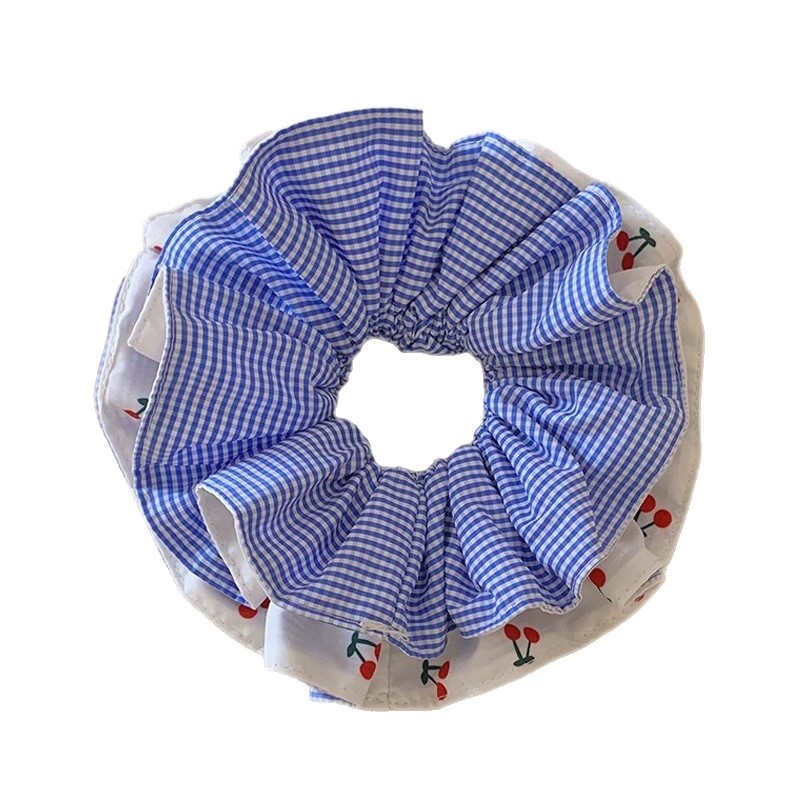 Women's Elegant Double Layer Cloth Hair Bands For Weekend Cherry Plaid