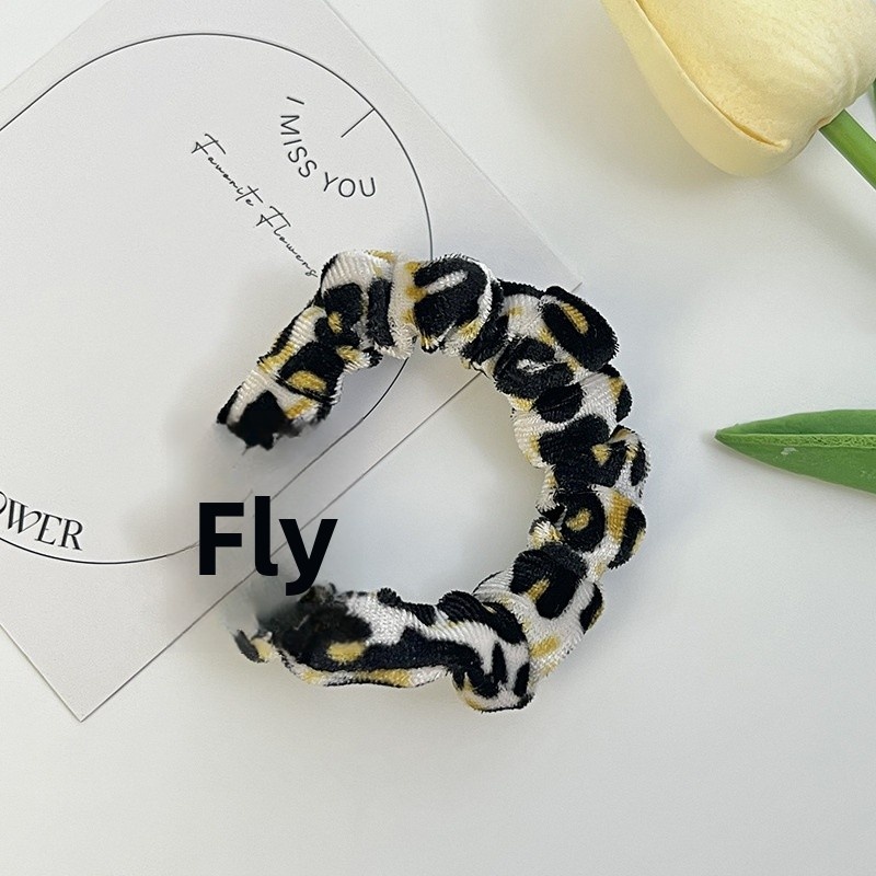 Girls High Elasticity Velvet Hair Band No Damage Winter Leopard Print Hair Tie