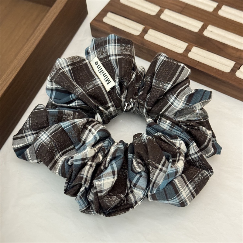 Women's Stylish Cloth Scrunchie Hair Accessories Blue Yellow Plaid