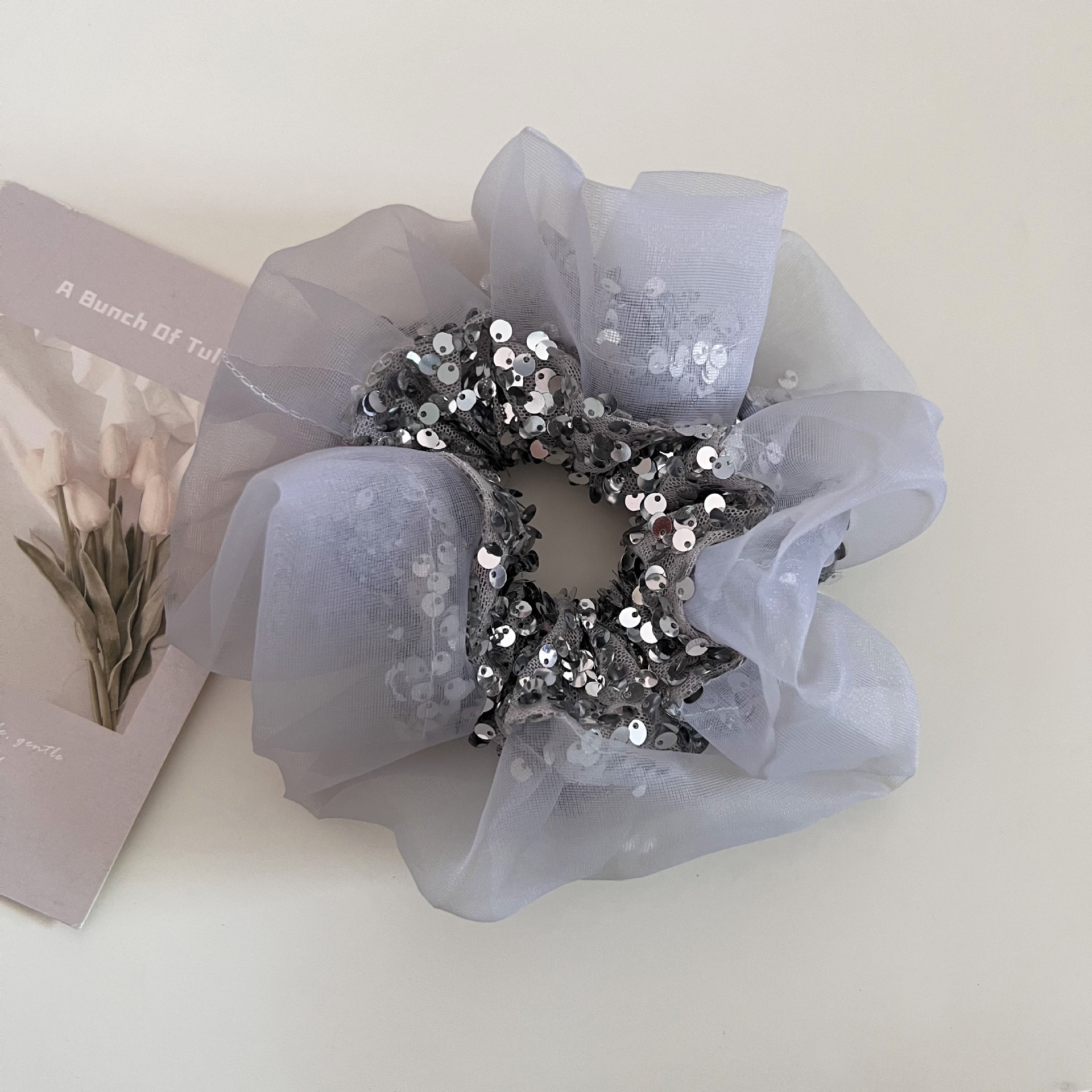 Women's Elegant Sequin Organza Hair Tie Hairband Solid Colors