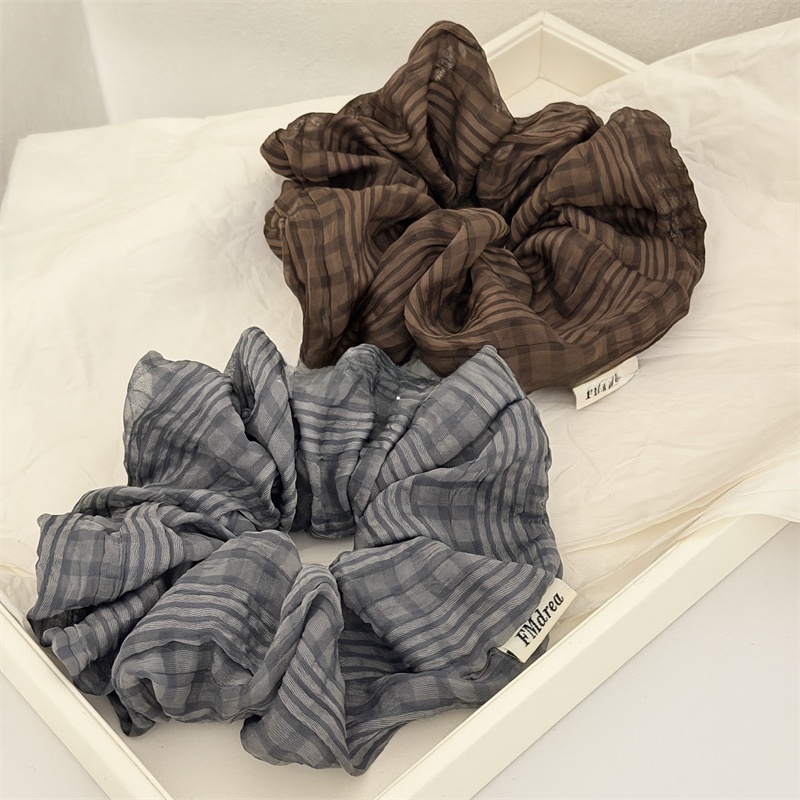 Women's Soft Cloth Spring Hair Tie Retro Scrunchie Grey Stripe