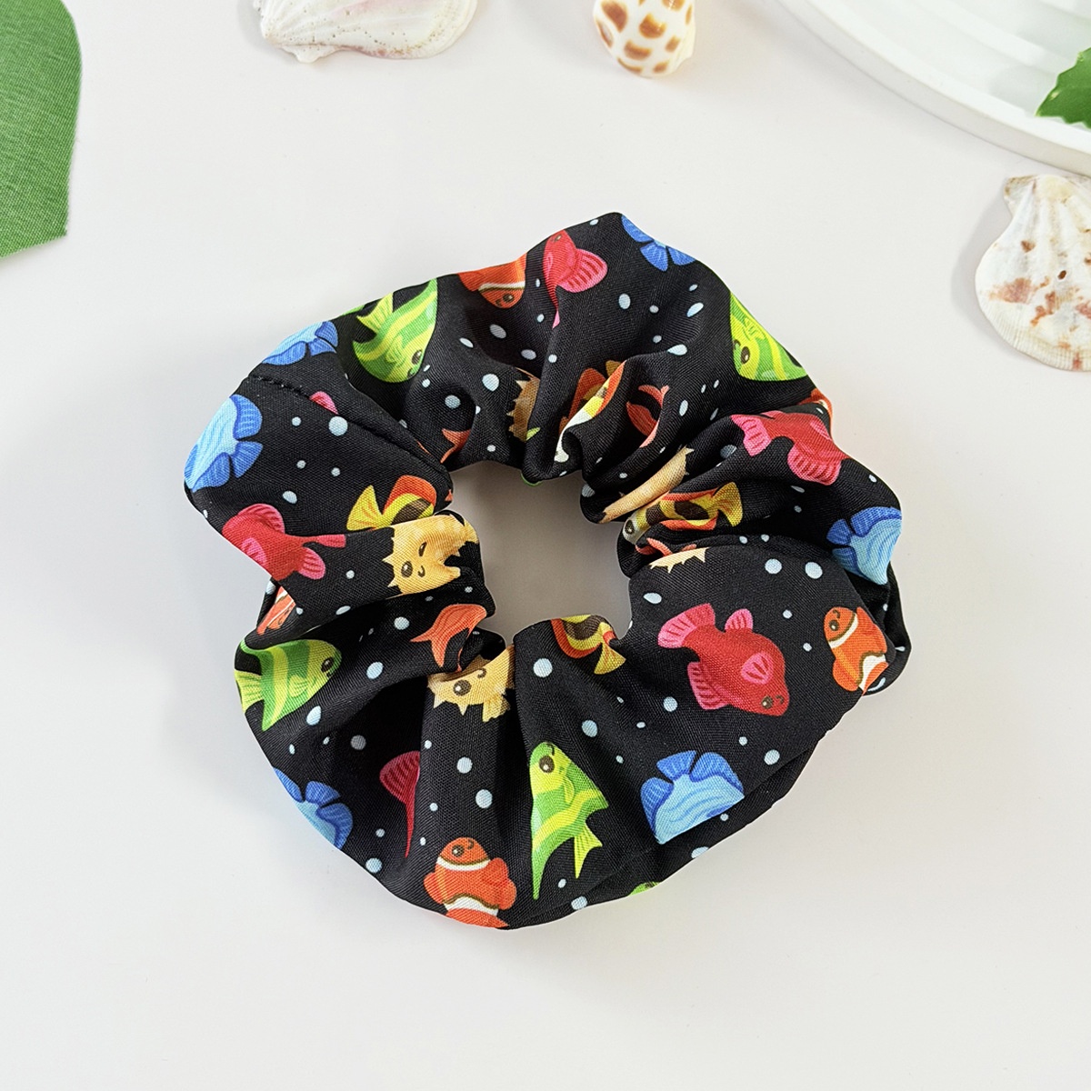 Women's Daily Stylish Cloth Hair Tie Black Blue Marine Shark Pattern