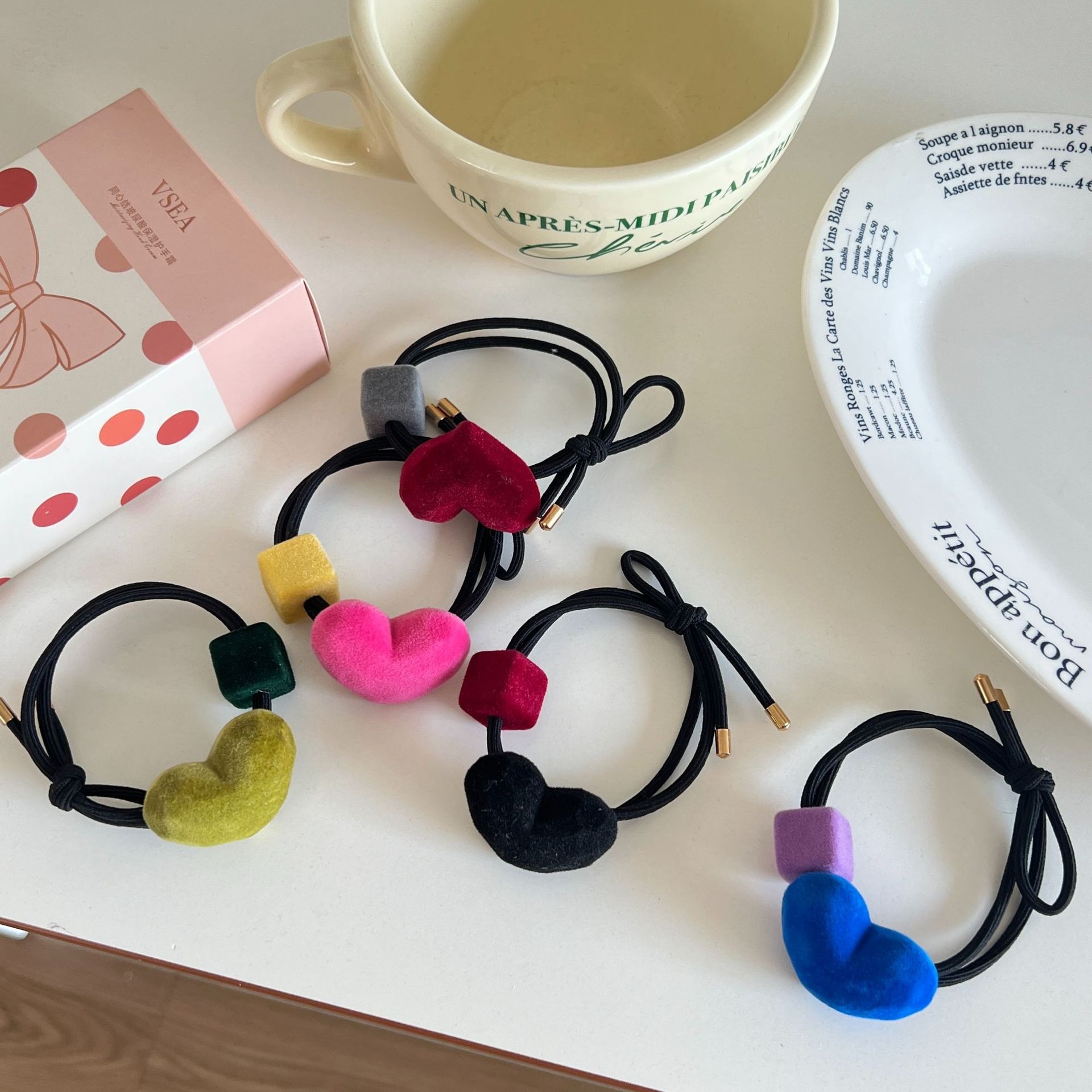 Girls Double-Headed Elastic Fabric Ponytail Hair Bands Heart Shape