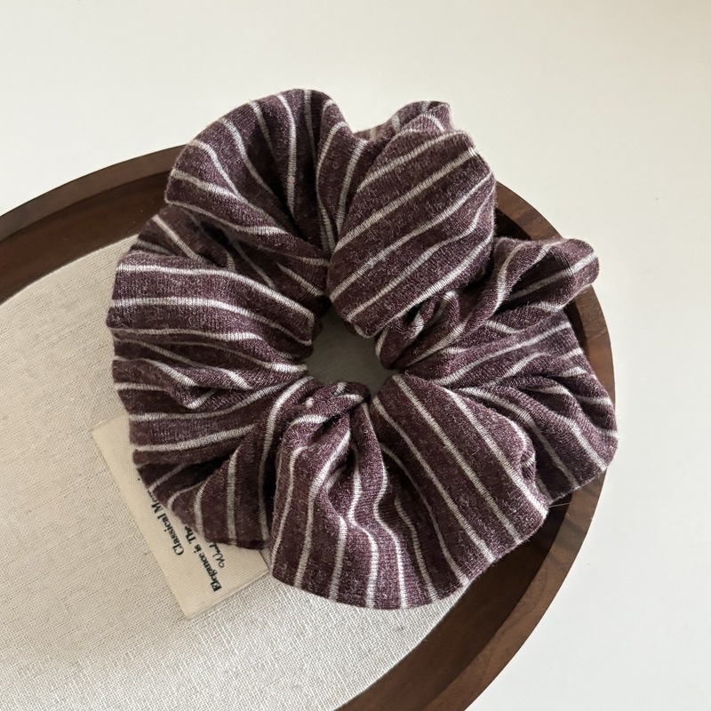 Women's Everyday Spring Knit Hair Tie Scrunchie Dark Grey Stripe