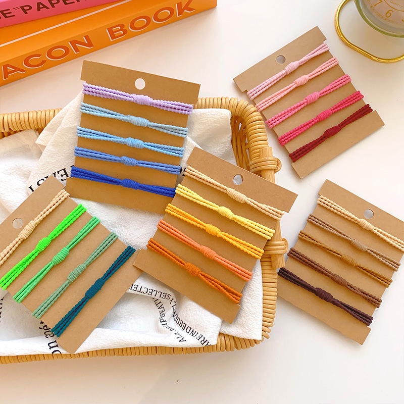 Women's High Elastic Polyester Bean Knot Hair Tie Set Gradient Color