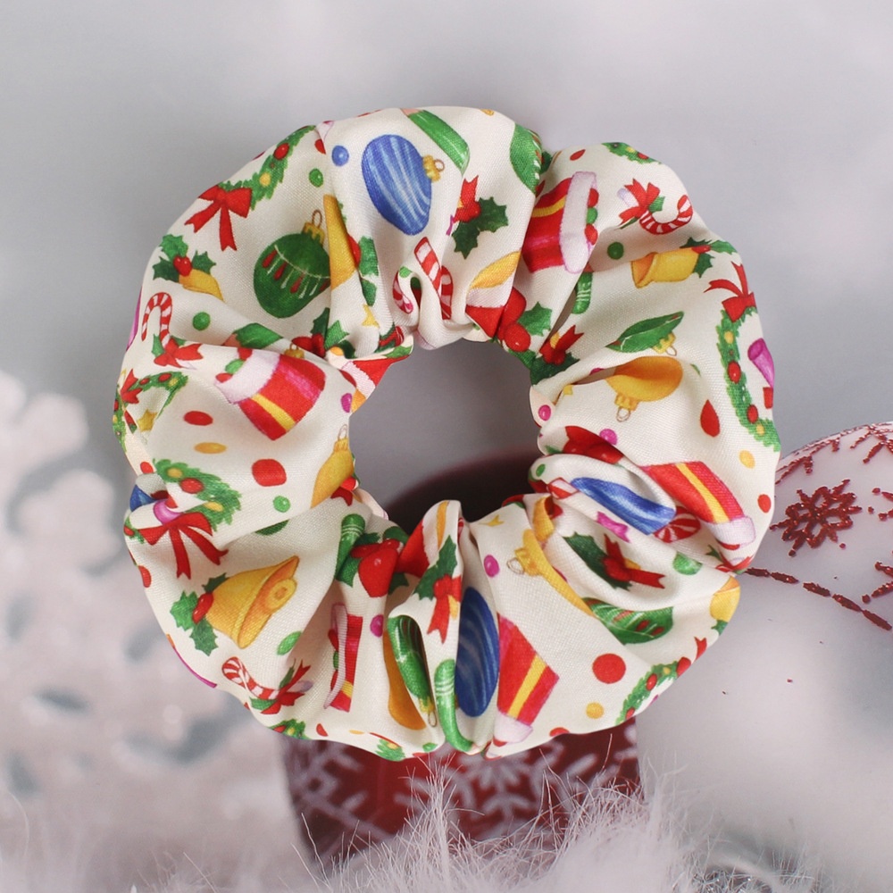 Women's Polyester Scrunchie Hair Tie For High Ponytail Christmas Floral Print