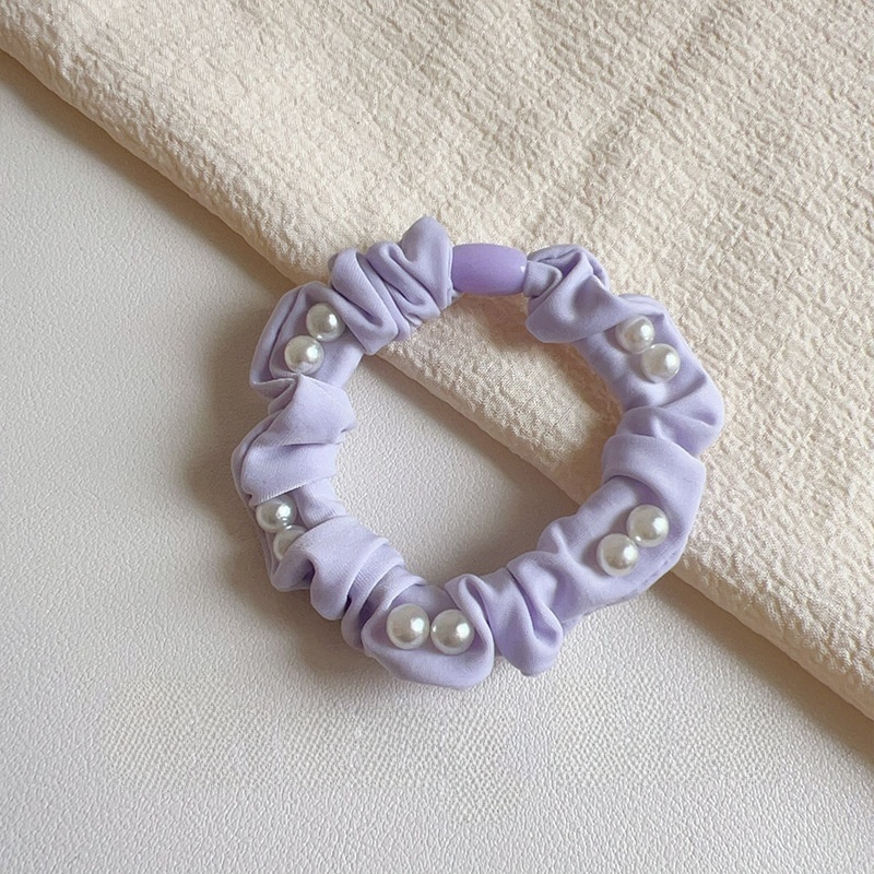Women's Elegant Spring Cloth Hair Tie Scrunchie Purple Pearl