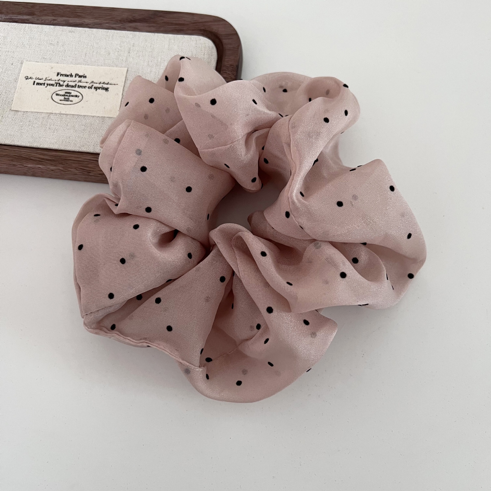 Women's Summer French Style Cloth Hair Tie Apricot Polka Dots