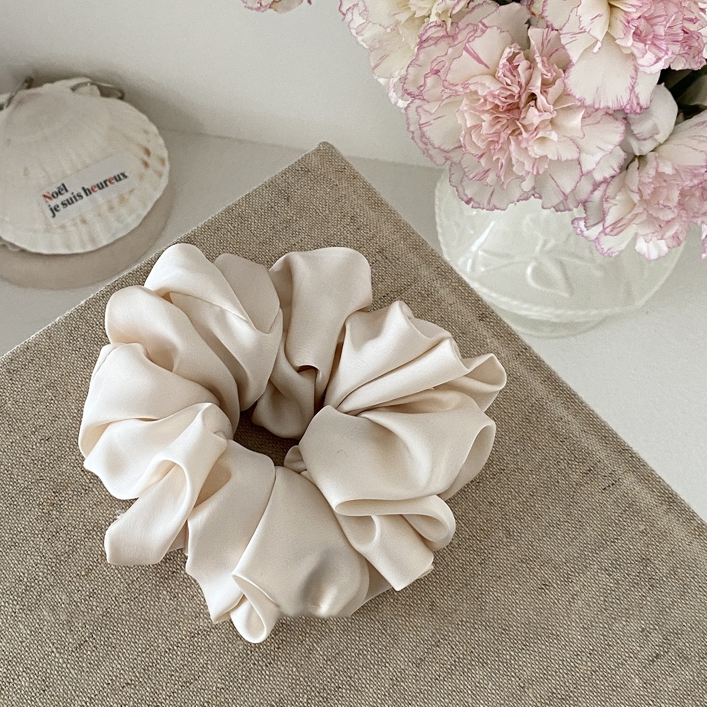 Women's Elegant Spring Satin Hair Tie Scrunchie Solid Color Pink