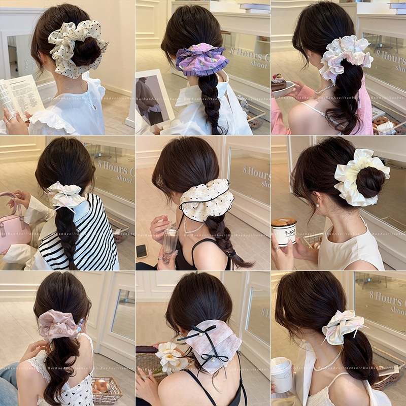 Women's Elegant French Satin Scrunchie High-End Bun Ponytail Hair Tie