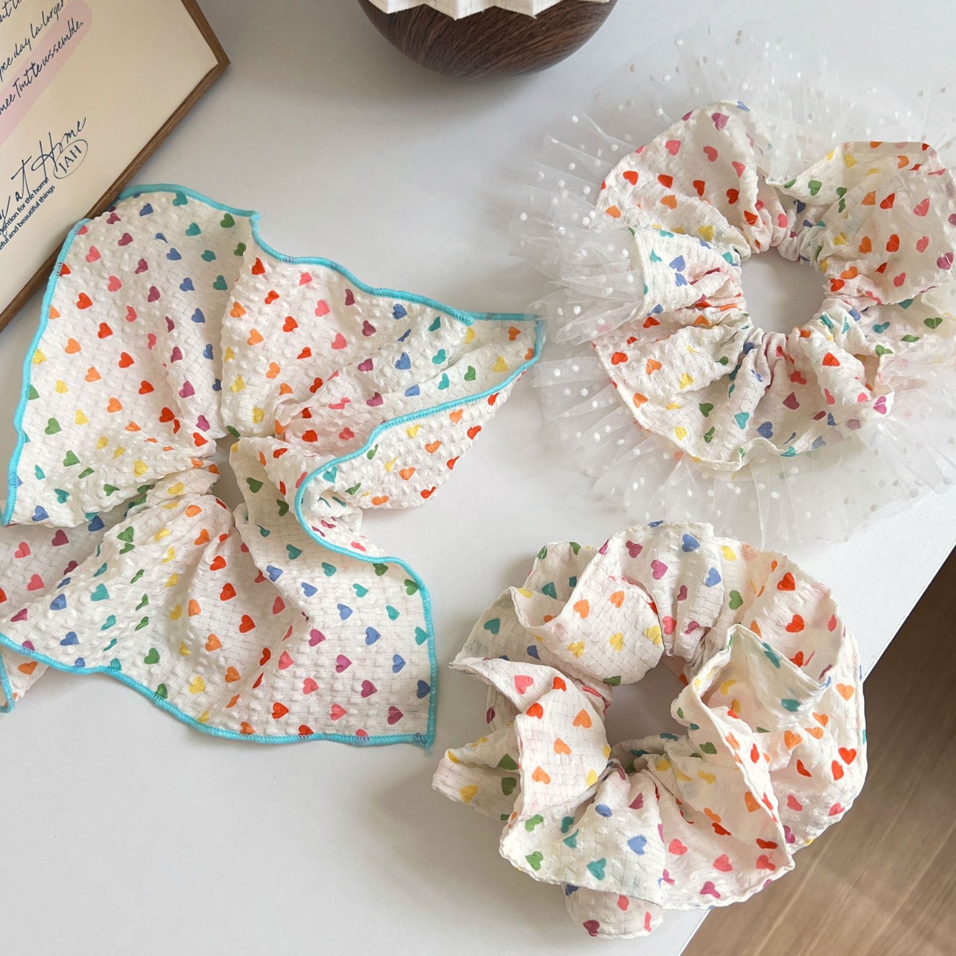 Women's Sweet Daily Cloth Hair Tie Scrunchie Heart Shape Pattern