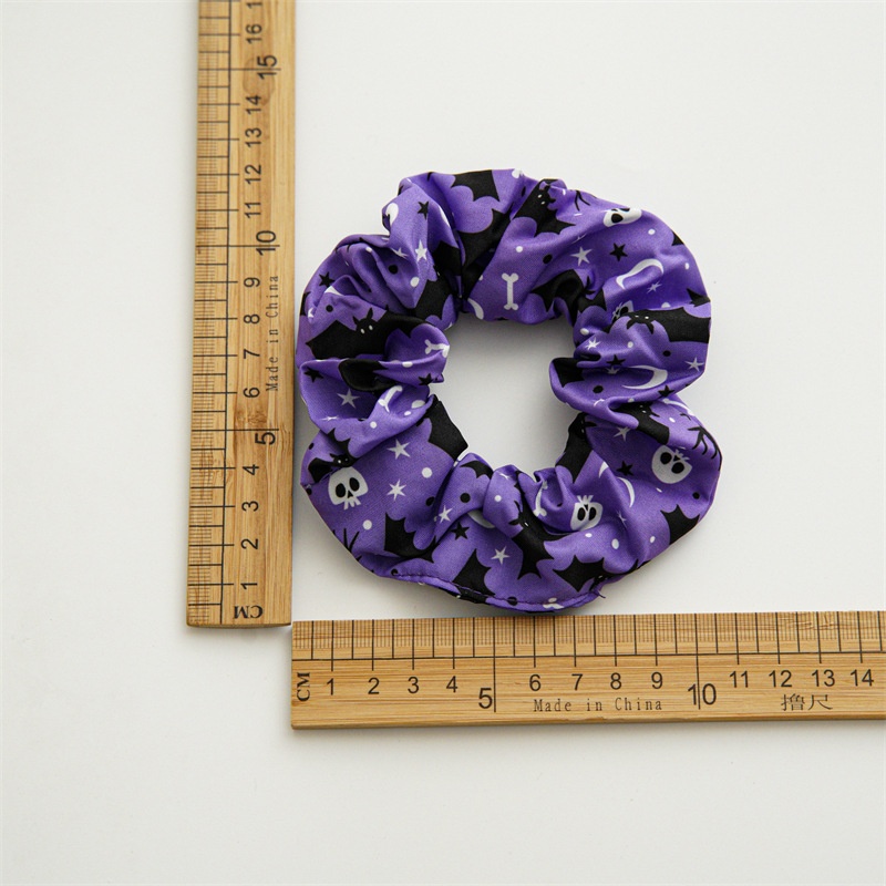 Women's Handmade Satin Street Hair Scrunchie Funny Halloween Skull
