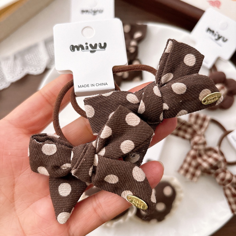 Girls Sweet Cloth Bowknot Hair Ties For Autumn Winter Coffee Plaid