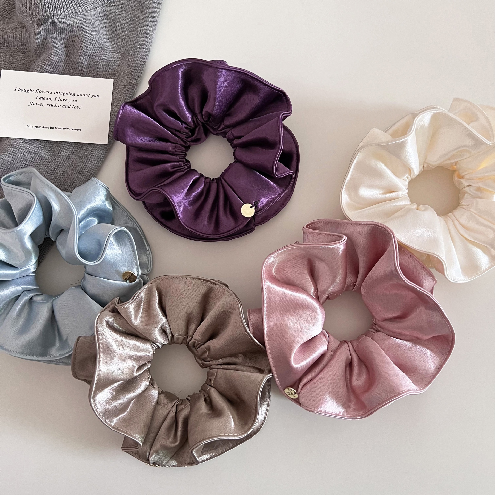 Women's Elegant Double Layer Pleated Satin Large Bow Hair Tie for Low Ponytails
