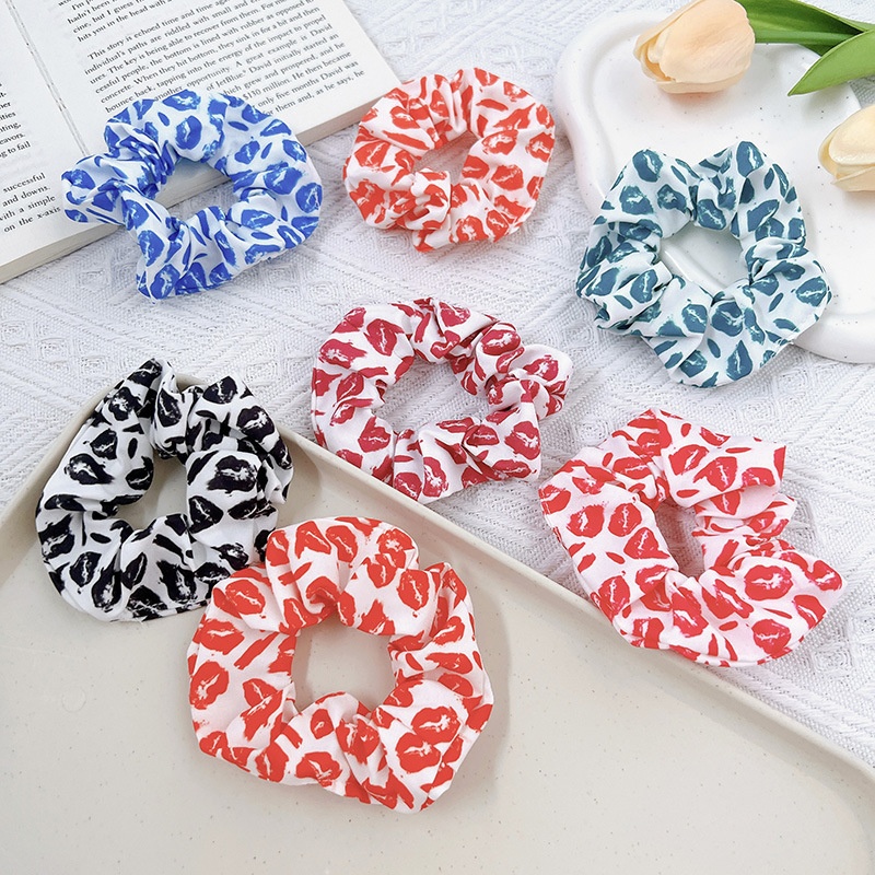 Women's Trendy High Elastic Polyester Hair Scrunchie Lip Print