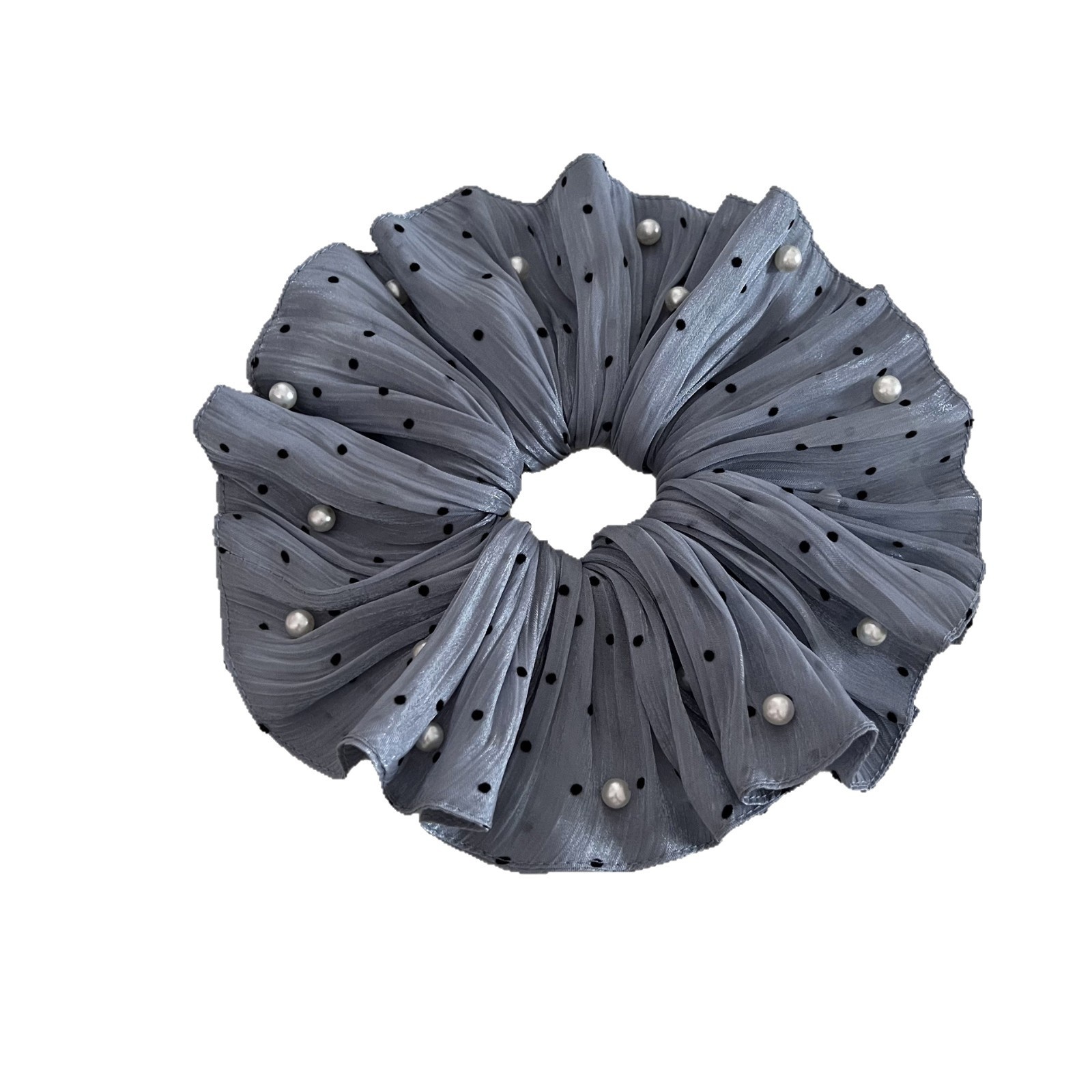 Women's Soft Polka Dot Gauze Hairband Elegant Pearl Folded Headband