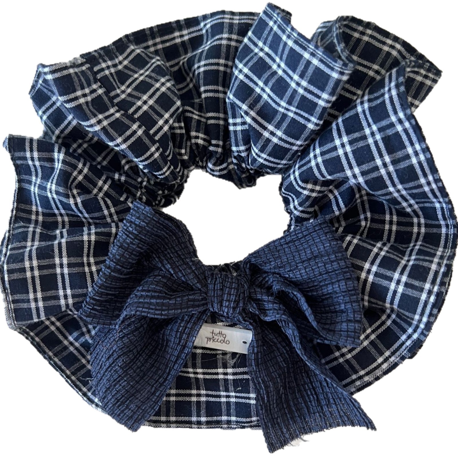 Women's Elegant Bowknot Scarf Scrunchie Hair Tie Retro Blue Denim Plaid