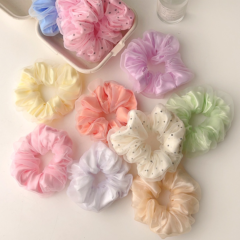 Women's Casual Cloth Hair Tie Scrunchie Round Dots Solid Color