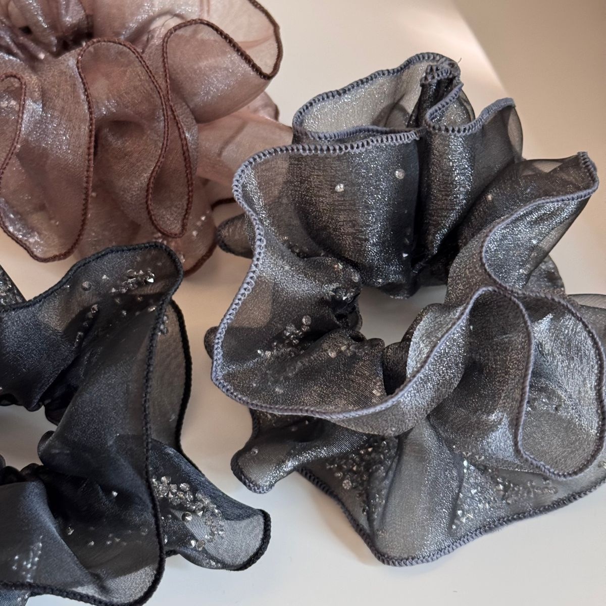 Women's Irregular Tulle Rhinestone Hair Tie in Elegant Coffee for Winter